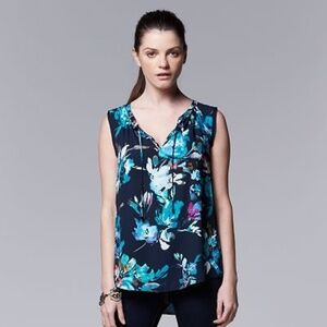 Simply Vera Vera Wang‎ Sleeveless Crepe Splitneck Navy Blouse - Top Size M